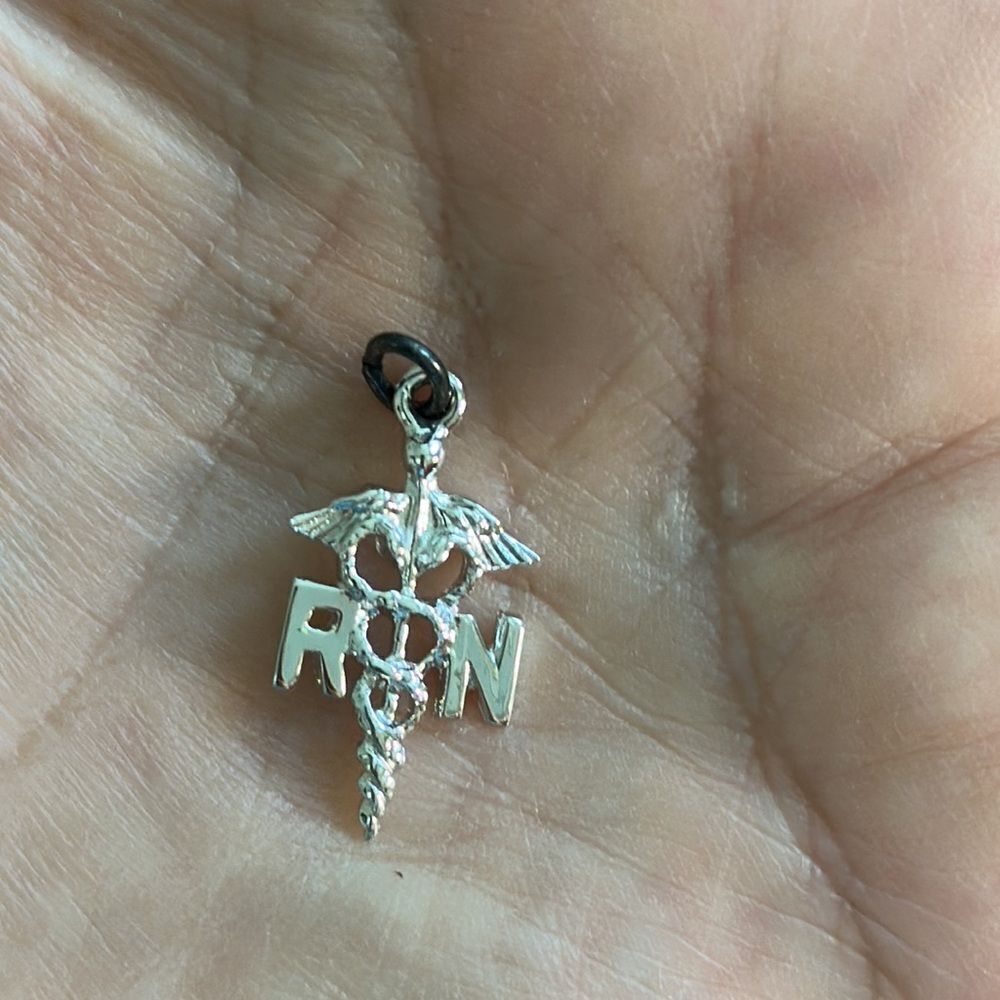 Vtg 925 Sterling Silver Pendant Vial Life Snakes RN Registered Nurse pendant‎